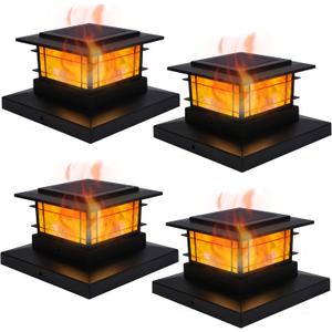 Dynaming 4 Pack Solar Post Cap Lights Outdoor with Flickering Flame Light, Fence Post Solar Lights Fit for 4x4 5x5 6x6 Vinyl/Wooden Posts, High Brightness SMD LED Lighting Decor for Garden Deck Patio (Black) Dynaming 4 Pack Solar Post Cap Lights Outdoor with Flickering Flame Light, Fence Post Solar Lights Fit for 4x4 5x5 6x6 Vinyl/Wooden Posts, High Brightness SMD LED Lighting Decor for Garden Deck Patio (Black)