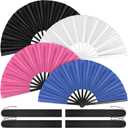 Aodaer 4 Pack Large Silk Folding Fans Handheld Fans Chinese Kung Fu Tai Chi Fans Decorative Fans for Men and Women, Pink, Black, White, Blue