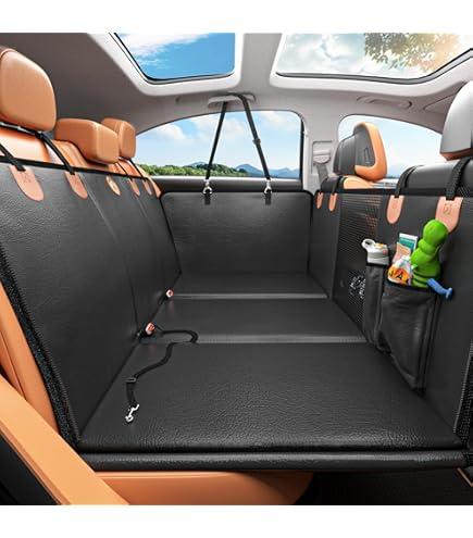 JUSTWOOF Back Seat Extender for Dogs, Waterproof Dog Car Seat Cover for Back Seat with Hard Bottom Anti-Scratch Faux Leather Dog Car Seat Cover for Traveling Camping with Pets Hold Up to 400lbs