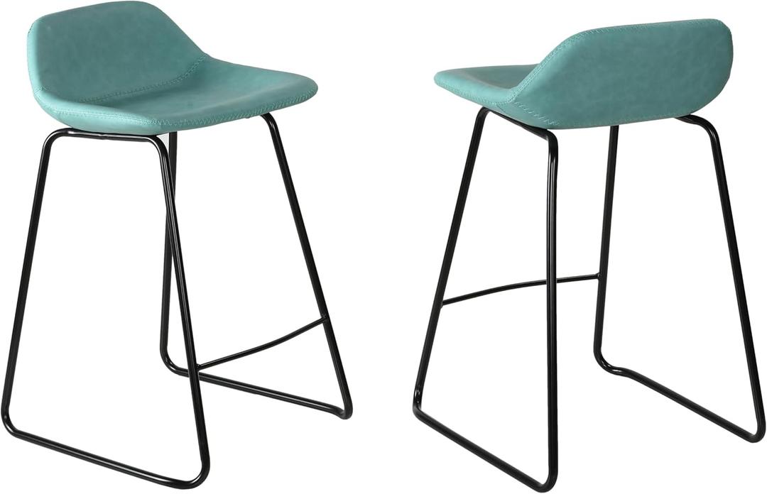 Cortesi Home Ava Counterstools Aqua Blue Faux Leather Set of 2