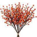 Whaline 12 Pack Fall Berry Stems Autumn Artificial Orange Glossy Berry Twigs Faux Xmas Berry Picks for Thanksgiving Christmas Tree Ornaments Crafts Holiday Home Festival Christmas Decoration