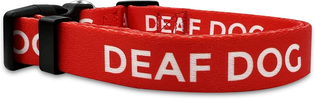 Deaf Dog Collar - Hard of Hearing Warning - Hearing Impaired Dog - No Limited Hearing for Small Medium Large Dogs (M, Red)