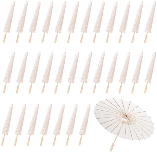 MBJZSL 30 Pack White Paper Umbrellas, 23.6 Inch Paper Parasol Umbrellas Chinese Japanese Style DIY Umbrellas Decorative Vintage Decor for Wedding Props