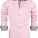 J.VER Men's Casual Long Sleeve Stretch Dress Shirt Wrinkle-Free Regular Fit Button Down Shirts (Medium, Pink)