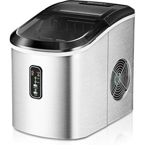 EUHOMY Ice Maker Countertop Machine - 26 lbs in 24 Hours, 9 Cubes Ready in 8 Mins, Electric Icemaker and Compact Portable Ice Maker with Ice Scoop and Basket, Perfect for Home/Kitchen/Office(Sliver) (Steel Silver)