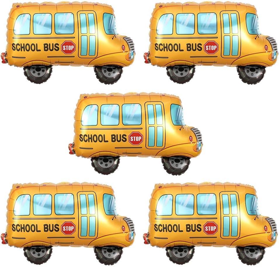 5 PCS Back to School Balloons, School Bus Kindergarten Balloon for Classroom Welcome Back to School Decorations Large Aluminum Foil Balloon Set First Day of School Party