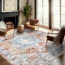 Area Rug 9x12 Washable Tangerine Vintage Traditional Mat Distressed Indoor Foldable Thin Retro Accent Floral Non Slip Carpet for Living Room Dining Room Office (Earthy Yellow)