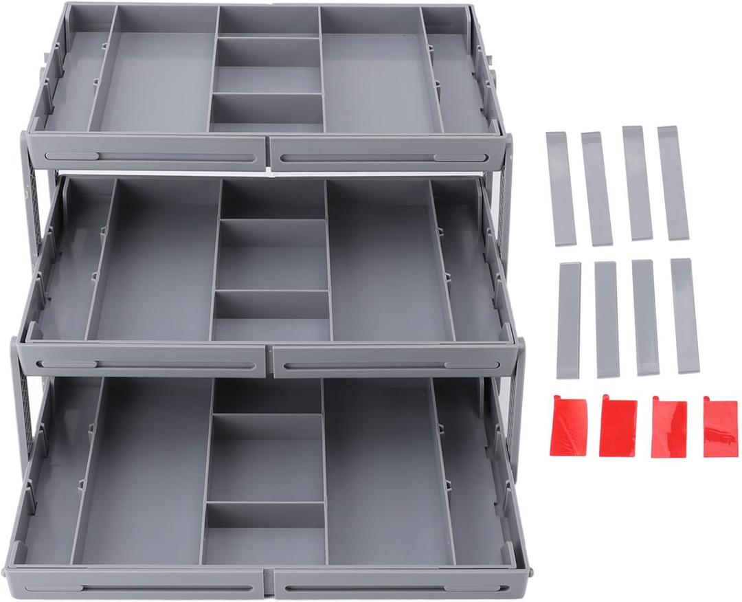 Yosoo Expandable Drawer Organizer for Cosmetics Hair Accessories, Plastic Makeup Storage Case with Multiple Layers of Drawers, Suitable for Bathroom Kitchen Office (3 Layers)