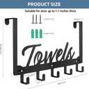 Azmoncy Over The Door Hooks, Towel Rack Towel Hooks for Bathroom, Towel Holder for Hanging Heavy Duty, Door Rack Over Door Hanger with 5 Coat Hooks for Bedroom Bathroom Kitchen, Black