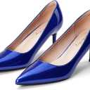 Elisabet Tang Kitten Heel Low Pumps 2.4 Inch Closed Pointed Toe Short Sexy Comfort Women Dressy Shoe at Work Office Date Prom Party Wedding Church (Blue,6.5)