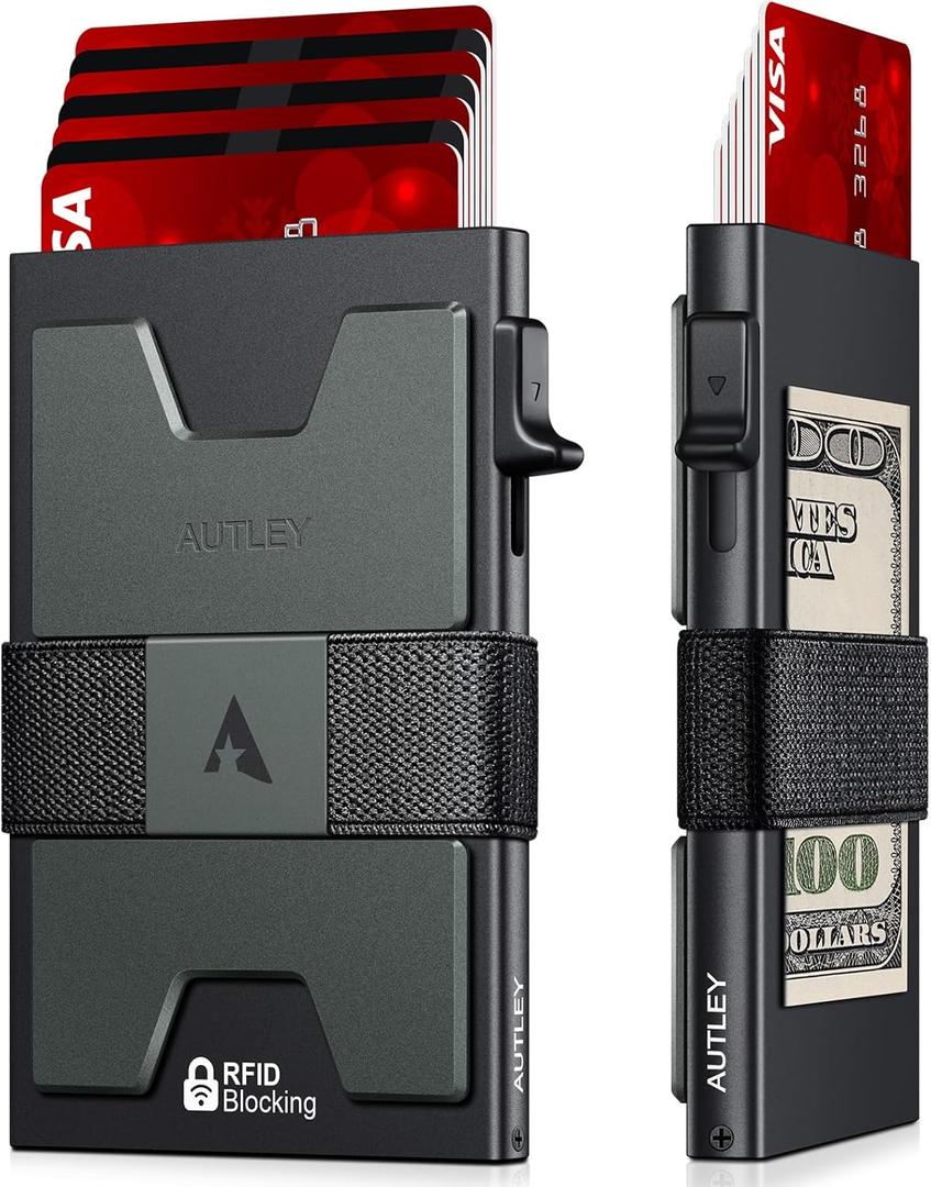 AUTLEY Slim Card Holder, Minimalist Pop Up Wallet for Men, RFID Blocking Mens Wallet with Cash Band (Black)