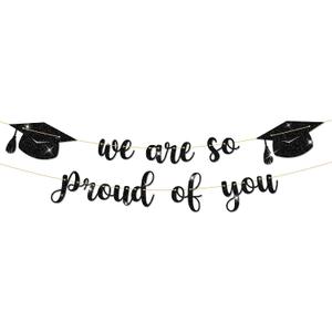2 x Graduation Decorations - 10 ft Black We are so Proud of You Banner, Black Graduate Banner, Happy Grad Supplies, Graduation Decorations for Middle School, High School, College
