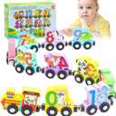 Train Set Toys for Toddlers, Wooden Animal Magnetic Train Toy, Montessori Toys for Toddlers, Preschool Educational Material for Kids, Birthday Gifts for Boys Girls
