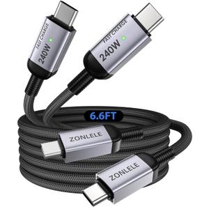 ZONLELE 240W USB C to USB C Cable Fast Charging, 2 Pack 6.6ft Type C Phone Charger Cord, Braided USBC for iPhone 17 16 15 Pro Max, Samsung S25 S24, Laptops, MacBook, iPad Air, Switch