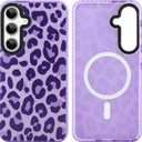 SAKUULO Magnetic for Samsung Galaxy S25 Plus Case Dark Purple Leopard Print Pattern [Compatible with MagSafe] [with Screen Protector] Wireless Charge Strengthen Protection Cover (6.7")