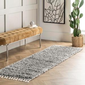 nuLOOM Brooke Shag Tasseled Area Rug - 2x8 Runner Shag Rug Casual Grey/Ivory Rugs for Living Room Bedroom Dining Room Nursery Entryway Hallway