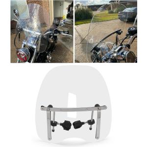 ECOTRIC 19"x17" Clear Windshield Universal Compatible with Harley Davidson Honda Magna Shadow Spirit Sabre Kawasaki Vulcan Vn Yamaha Cruiser Motorcycle Transparent Windscreen Durable