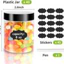 40 Pack Plastic Jars with Lids, Gencywe 8 oz Clear Slime Cosmetics Containers with Pen and Labels, Leakproof Storage Jars, PET Empty Jars with Black Lids for Kitchen Cookie Candy Spices Dry Food Cream