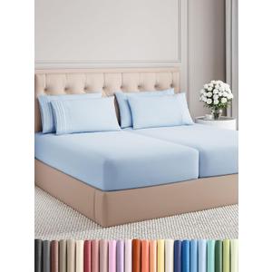 Split King 7 Piece Sheet Set - Comfy, Breathable & Cooling - Soft Hotel Luxury Bedding for Women, Men, Kids, Teens and Children - 1 Flat & 2 Fitted Sheets & 4 Pillowcases with Deep Pockets - Sky Blue