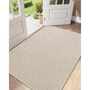 Color&Geometry Extremely White Beige Ultra Thin Indoor Door Mat 48"x72", Machine Washable Front Door Mat Non Slip, Low Profile Entrance Mat Indoor, Absorbent Carpet for Inside, Entry, Entryway (FOLD)