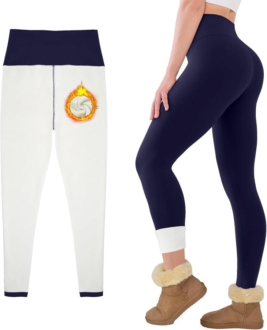 Fleece Lined Leggings for Women Buttery Soft High Waisted Tummy Control Winter Warm Legging Pants (Blue, S)