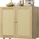 Huuger Buffet Cabinet with Storage, Storage Cabinet with PE Rattan Decor Doors, Accent Sideboard Buffet with Solid Wood Feet, for Hallway, Entry, Living Room, Natural