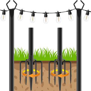 2 Pack String Light Poles,10 Ft Light Poles for Outside String Lights,Outdoor Lights Pole with Fork,Metal Poles Stand for Patio Deck Backyard