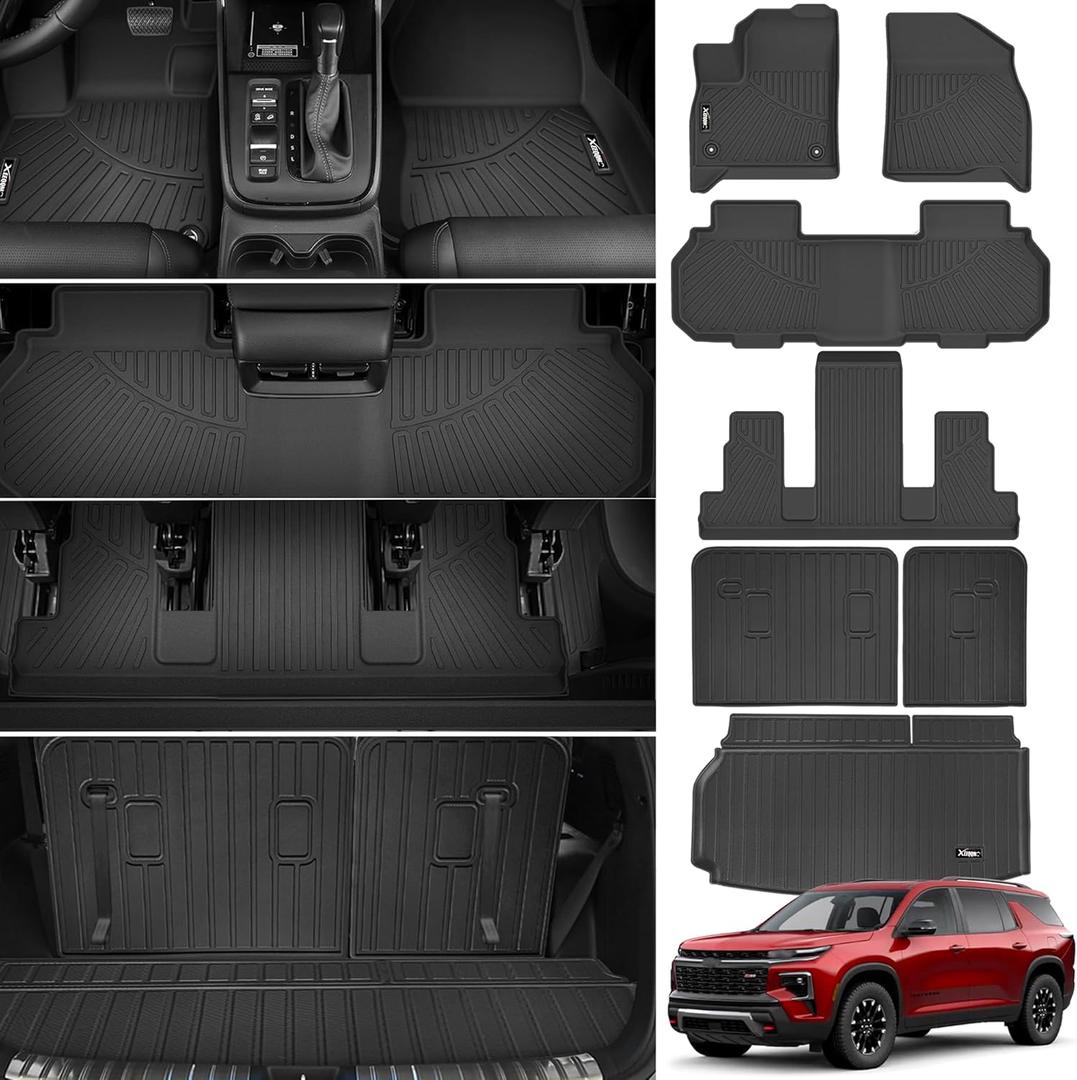 Floor Mats &Trunk Mat for 2024 2025 Chevy/Chevrolet Traverse 7 Seats with Backrest Mat All Weather TPE Rubber Cargo Liner Back Seat Cover 3rd Row for Chevy Traverse 2024 Accessories