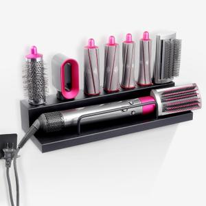 DALUOBO Storage Holder for Dyson Airwrap Curling Iron Accessories Wall Mounted Rack Bracket Stand with Adhesive for Home Bathroom Organizer Black