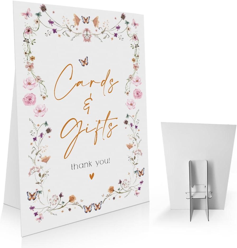 Butterfly Baby Shower/Bridal Sign 8 x 11 Inch, Cards and Gifts Sign, Wildflowers Decorations With Stand-BBLP13