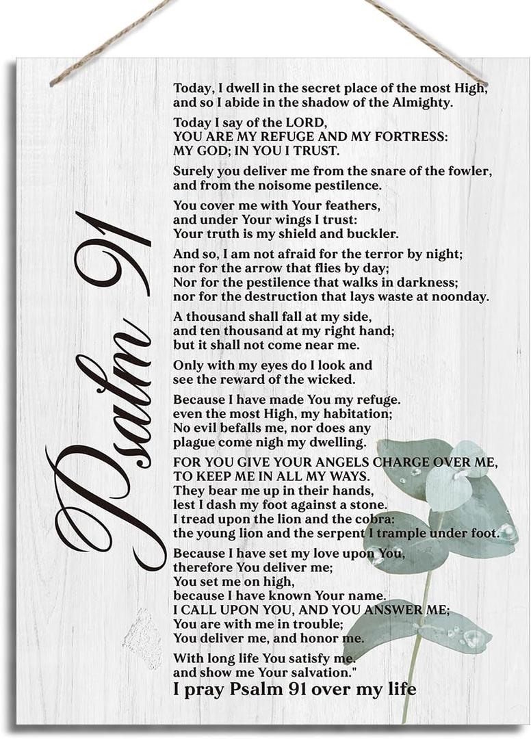 ZPPRJF Inspirational Wood Art Signs, Psalm 91 Wall Art, Christian Wall Decor, Bedroom Wall Art, Christian Wall Art, Biblical Wall Art, Bible Verse Decor, Bible Verse Psalm 91 Christian Gifts