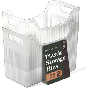BINO | Plastic Storage Bins, Wide - 2 Pack | THE CANYON COLLECTION | Clear Storage Bins for Organization | Clear Containers for Pantry | Fridge & Freezer Organizer Bin | Cabinet & Pantry Organizers