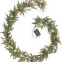 Pine Garland-6FT Christmas Garland, Artificial Evergreen Battery Operated Garland with Lights, Prelit Garland Timer for Mantle Holiday Outdoor Indoor Fireplace Decor
