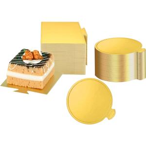 100pcs Mini Golden Cake Boards Round and Square Mousse Cupcake Base Paper Plates Dessert Board Circle Base for Cake DIY, Baking Dessert Party Wedding Birthday