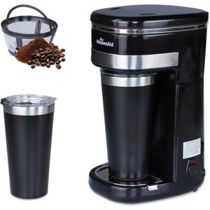 coffee machine, Single Serve Coffee Maker, One Cup Coffee Maker with Reusable Filter & One-touch Control Button, Portable Brewer for Camping, Travel & Home, Easy To Clean& Store, 15oz/450ml, Black