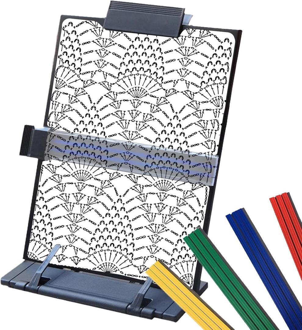 bositigo Knitting Pattern Holder with 6Pcs Replacement Colorful Magnets, Cross Stitch Supplies & Knitting Accessories, 13.78 x 8.27 Inch Chart Keeper for Crochet, Cross Stitch & Craft Patterns