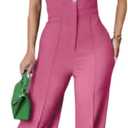 Women's formal elegant and sexy straight pants business party jumpsuit (Pink, S)
