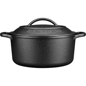 Pre-Seasoned Cast Iron Dutch Oven Pot with Lid Dual Handle, Sourdough Bread Baking Pots Round 7 Quart, Black (7QT)