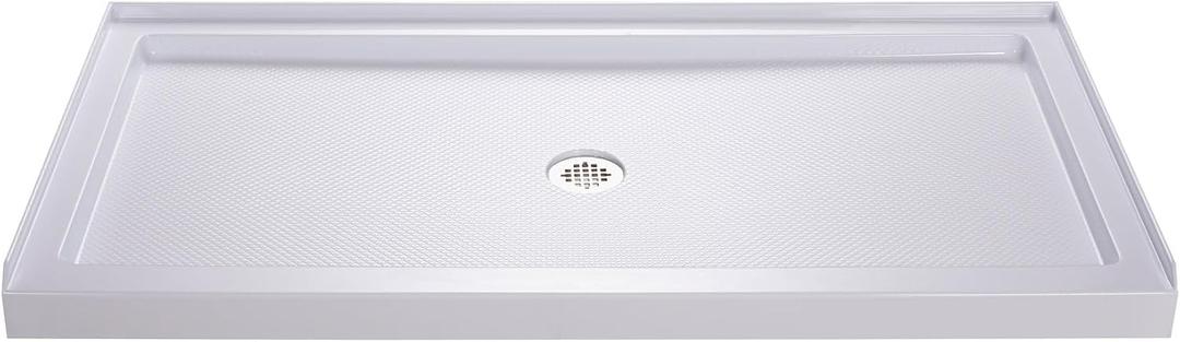 DreamLine SlimLine 34 in. D x 60 in. W x 2 3/4 in. H Center Drain Single Threshold Shower Base in White, DLT-1134600