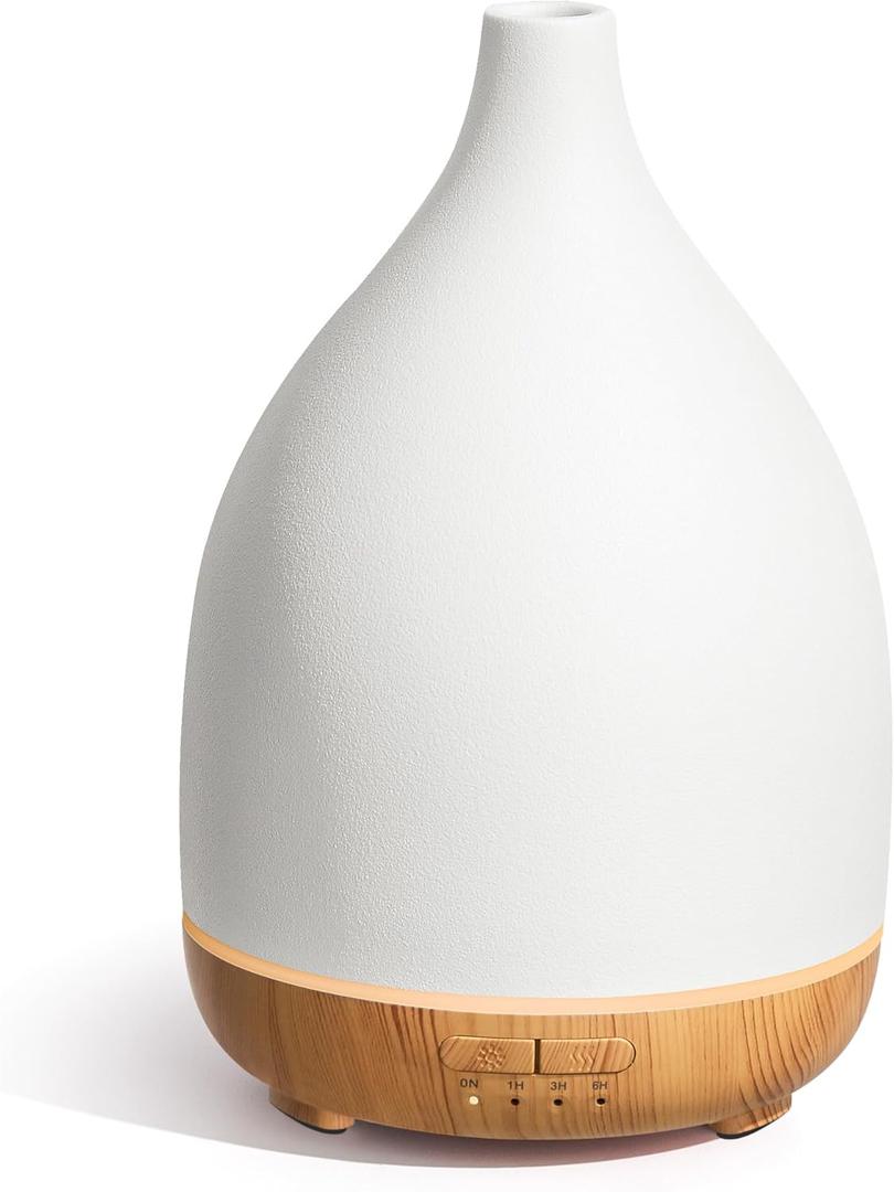 InnoGear Oil Diffuser, 300ML Ceramic Diffuser for Essential Oils Handcrafted Aromatherapy Diffuser Ultrasonic Cool Mist Humidifier with 4 Timers Waterless Auto Off for Room Office, White (Large)