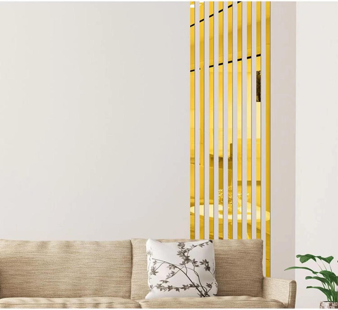 15 Pcs Self-Adhesive Flexible Molding Trim, Vibrant Mirror Like Stickers, Removable Decals Stickers for Wall Frames/Wallpaper Border/Waist Lines(Gold) (15.8" X 0.8")