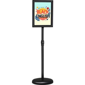 Adjustable floor standing poster stand, vertical and horizontal display sign stand, with heavy-duty base, aluminum alloy opening and closing frame (8.5 x 11 black)