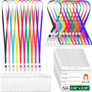 Honoson 100 Sets Name Tag Lanyards Bulk for Kids with ID Badge Holder Clear Plastic Horizontal Cruise Necklace Lanyard for Classroom Adults Kids Business School Keys (Multicolor)