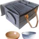 Qivine Coffee Mug Storage Box, Dinnerware China Storage Container Hard Shell with Lid, Quilted Stemware Wine Glass Storage Cases with Zipper Handle, Dish Dinner Plate Protectors for Glassware