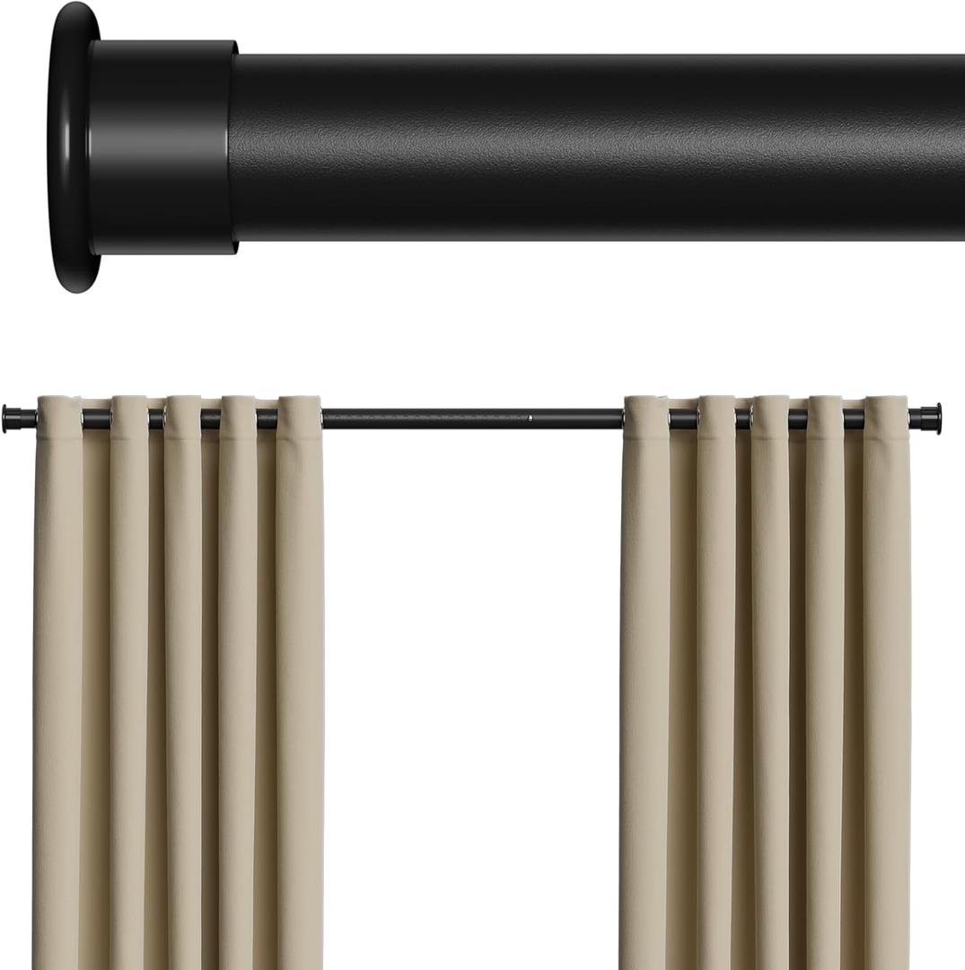 Tension Curtain Rod 43-124 Inches Extra Long Black Heavy Duty Tension Rods Adjustable Curtain Rod No Drilling Spring Loaded Tension Rod for Windows Patio Hold Up Blackout Curtains and Non Slip