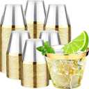 RACETOP 9 oz 200 Pack Plastic Cups with Gold Rim, Disposable Gold Rim Clear Plastic Cups for Parties, Gatherings, Weddings, and Festival Events