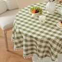 Laolitou Spring Green Checkered 48" Round Tablecloth (Fits 20-36" Table) Buffalo Plaid Table Cloth with Tassel Washable Cotton Linen Gingham Table Cover for Living Room, Green, Round