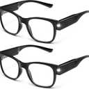 SKYWAY 2pack Reading Glasses Lighted Rechargeable Bright LED Readers with Lights