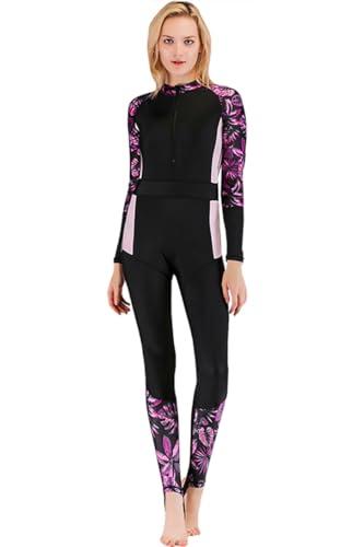 Micosuza Women's One Piece Dive Skin Suit Lycra Long Legs Long Sleeves Swimsuit for Snorkeling Surfing Kayaking, Large