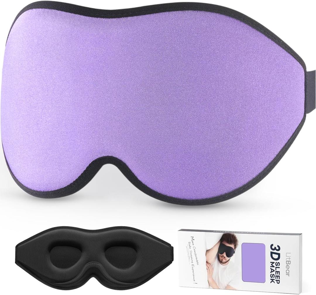 LitBear Sleep Mask for Side Sleeper Women Men, Eye Mask for Sleeping Light Blocking, 3D Contoured Cup Sleeping Mask, Soft Breathable Sleep Eye Mask with Adjustable Strap for Flight, Light Purple (1 Count (Pack of 1))